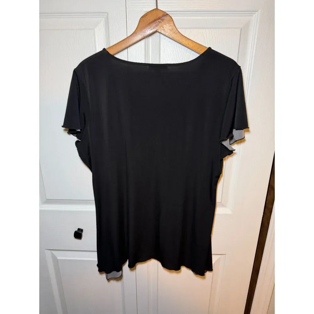 Notations Black Floral Graphic Flutter Sleeve Top Women's XL - Picture 2 of 4